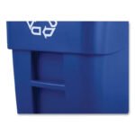 Rubbermaid Commercial BRUTE Recycling Rollout Trash Can with Hinged Lid, Blue 50 Gal.