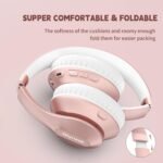 Wireless Bluetooth Headphones over Ear 65H Playtime Hifi Stereo Headset with Microphone and 6EQ Modes Foldable Bluetooth V5.3 Headphones for Travel Smartphone Computer Laptop Rose Gold