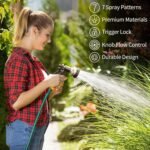 -Garden-Hose-Nozzle, ABS Water Spray Nozzle, 7 Adjustable Watering Patterns, Slip Resistant for Watering Plants, Lawn& Garden, Washing Cars, Cleaning, Showering Pets & Outdoor Fun.Silver Color