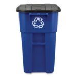 Rubbermaid Commercial BRUTE Recycling Rollout Trash Can with Hinged Lid, Blue 50 Gal.