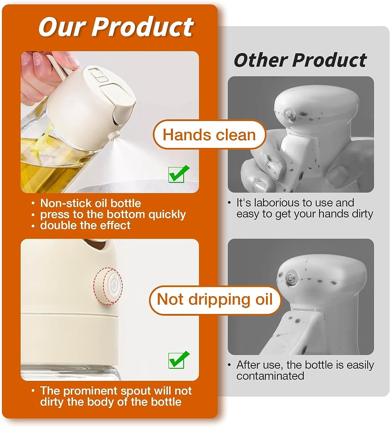 Oil Sprayer for Cooking, 2 in 1 Olive Oil Dispenser Bottle for Kitchen, 17Oz/500Ml Premium Glass Oil Bottle, Food-Grade Oil Mister for Air Fryer, Salad, Frying, BBQ (Creamy White)