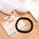 Black Onyx - Stone of Positive Energy - Handmade Yoga Stretch Elastic Bracelet Natural Stone Crystal Healing Power Energy Gifts for Unisex Adult 6Mm