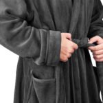 Mens Hooded Fleece Bathrobe Plush Long Spa Robe