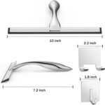 All-Purpose Stainless Steel Shower Squeegee for Shower Glass Door with 2 Adhesive Hooks, Bathroom Cleaner Tool Household Window Mirror Squeegee , Cleaning Tile Wall, Car, 10 Inch Silver