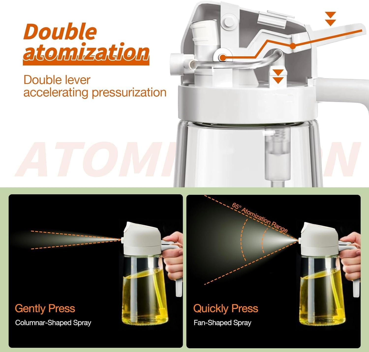 Oil Sprayer for Cooking, 2 in 1 Olive Oil Dispenser Bottle for Kitchen, 17Oz/500Ml Premium Glass Oil Bottle, Food-Grade Oil Mister for Air Fryer, Salad, Frying, BBQ (Creamy White)