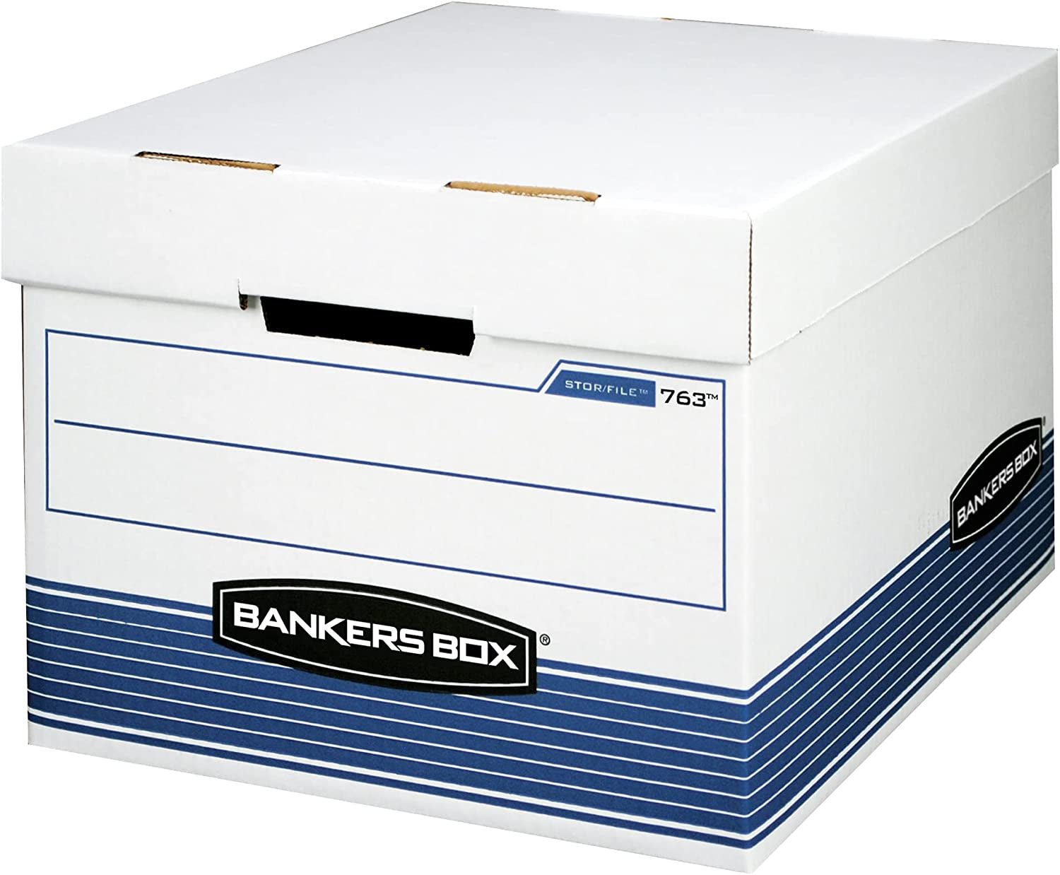 20 Pack STOR/FILE Medium-Duty File Storage Boxes, Fastfold, Lift-Off Lid, Letter/Legal, White/Blue