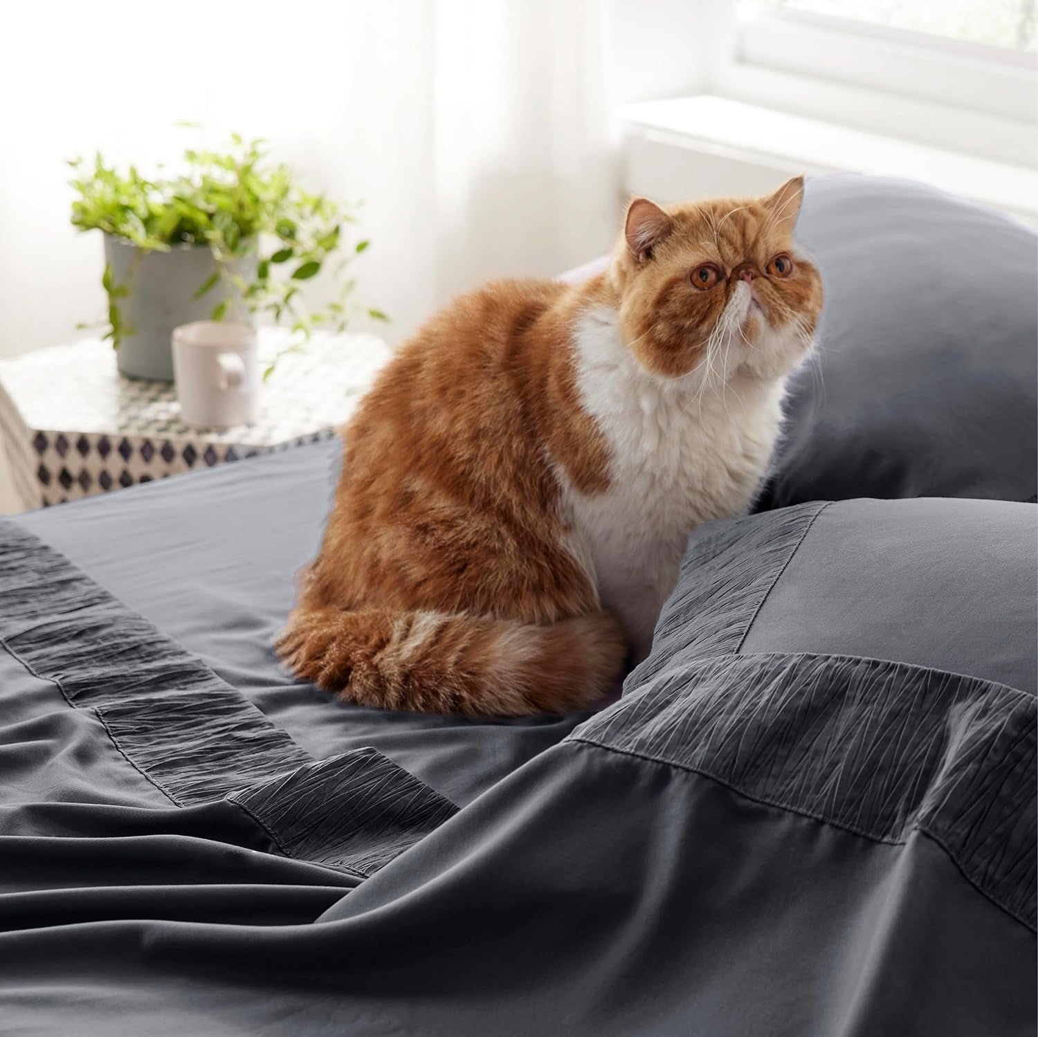 Queen Sheets Grey - Soft Sheets for Queen Size Bed, 4 Pieces Hotel Luxury Queen Sheet Set, Easy Care Polyester Microfiber Cooling Bed Sheet Set