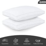 Bed Pillows for Sleeping Queen Size (White), Set of 2, Cooling Hotel Quality, Gusseted Pillow for Back, Stomach or Side Sleepers