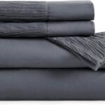 Queen Sheets Grey - Soft Sheets for Queen Size Bed, 4 Pieces Hotel Luxury Queen Sheet Set, Easy Care Polyester Microfiber Cooling Bed Sheet Set