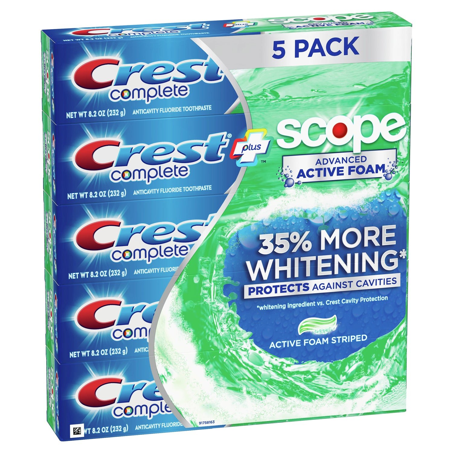 Complete + Scope Advanced Active Foam Toothpaste, 8.2 Oz, 5-Pack