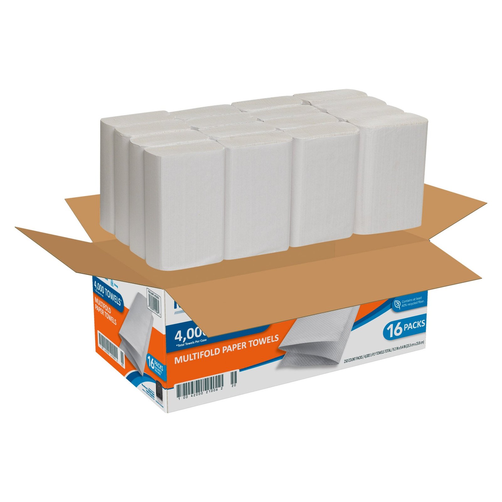 Paper Towels, Multifold, 1-Ply, 250 Sheets, 16-Count