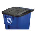 Rubbermaid Commercial BRUTE Recycling Rollout Trash Can with Hinged Lid, Blue 50 Gal.