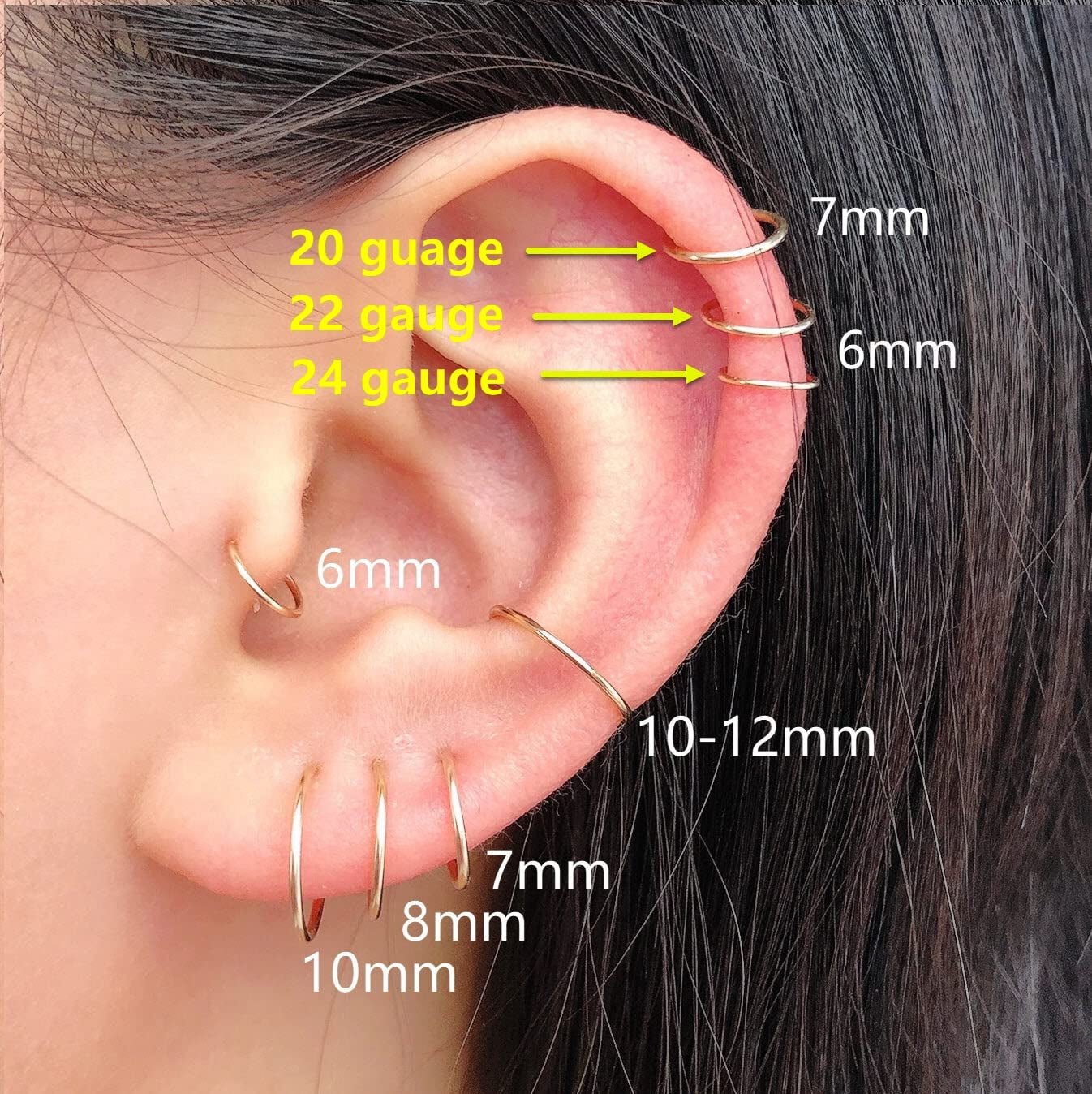 14K Gold Filled Small Hoop Earrings for Cartilage Nose, Tiny Thin 7Mm Piercing Hoop Ring 22 Gauge