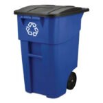 Rubbermaid Commercial BRUTE Recycling Rollout Trash Can with Hinged Lid, Blue 50 Gal.