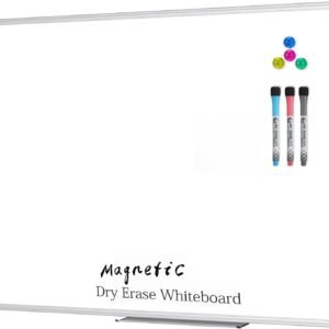 Large Magnetic Dry Erase Whiteboard 48 X 36 Inch, 4&#8242; X 3&#8242; Big Premium White Board for Wall with Marker Tray | Silver Aluminum Frame Presentation Board for Home Office Classroom