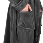 Mens Hooded Fleece Bathrobe Plush Long Spa Robe