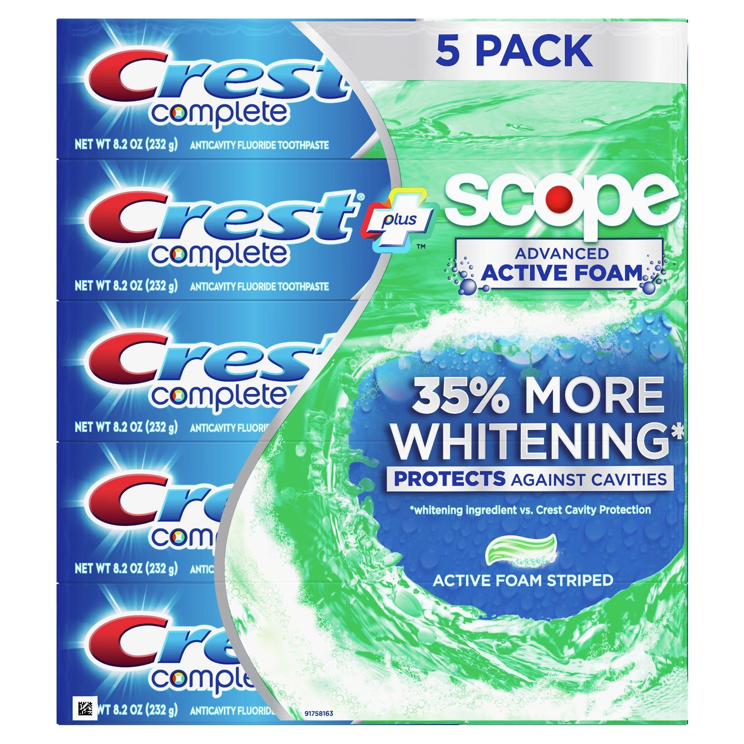 Complete + Scope Advanced Active Foam Toothpaste, 8.2 Oz, 5-Pack