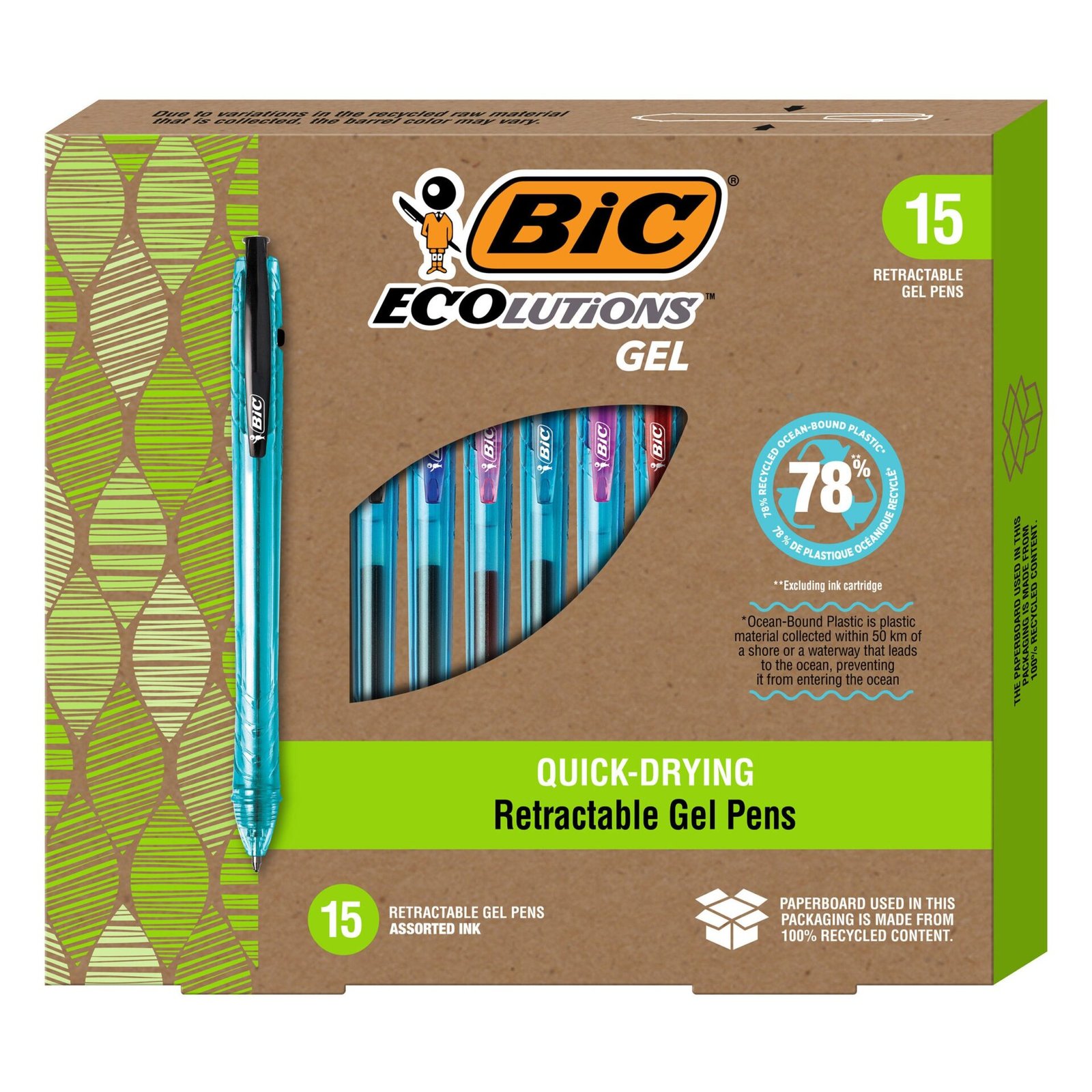 imageService_418d85b5-3873-4347-a1b1-224aad05b752 Ecolutions Ocean-Bound Retractable Gel Pens, Medium Point 1.0Mm, Assorted Ink, 15-Count
