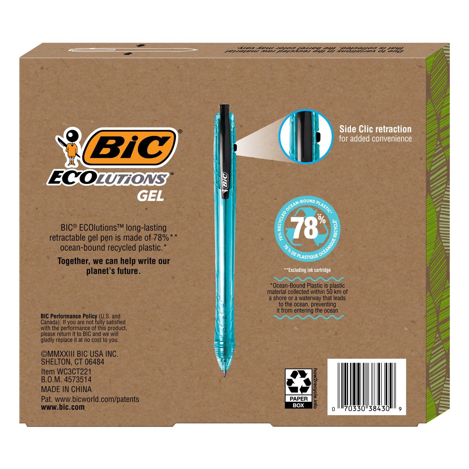 Ecolutions Ocean-Bound Retractable Gel Pens, Medium Point 1.0Mm, Assorted Ink, 15-Count